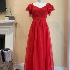 Vintage 1970's Fire Engine Red Party Dress Size S